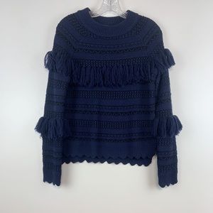 Jonathan Simkhai Fringe Wool Sweater Size Small Blue
